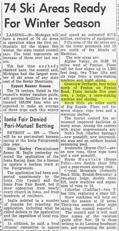 Granview Orchards Ski Area - 1961 Article